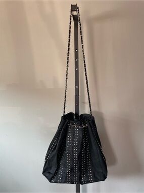 Y2K Vintage Lush Studded Chain Strap Slouchy Shoulder Bag Faux Leather FLAWED
